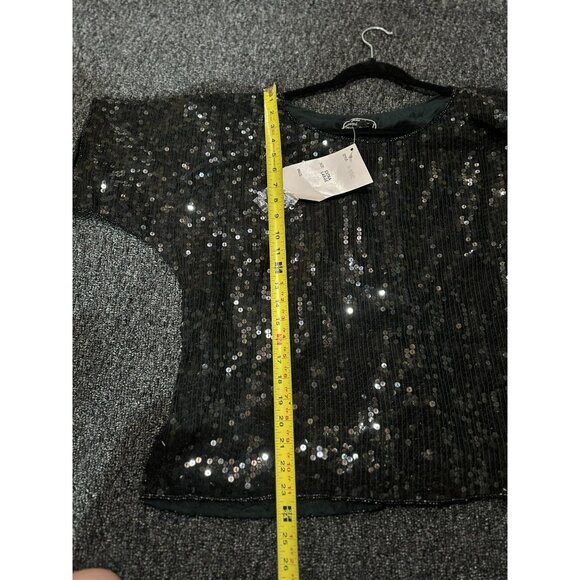 VTG Joseph Le Bon XL Black Sequin Silk Beaded Top 22x23 Boxy Evening Party - Picture 7 of 9